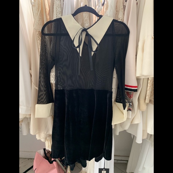 UNIF Dresses & Skirts - goth dress with Bow velvet on lower mesh upoer